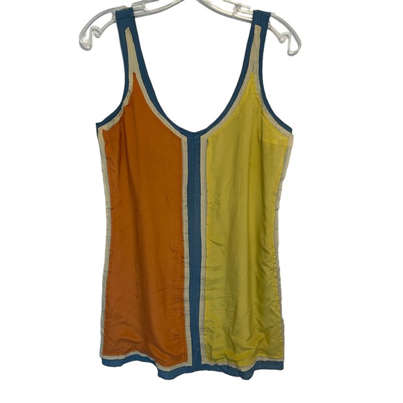 Frock by Tracy Reese Silk Mini Dress Womens Size 2 Blue Peach Yellow Shift - Picture 5 of 8